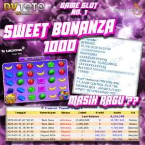 DVTOTO MENANG SLOT SWEET BONANZA 1000 Rp. 10.000.000,- LUNAS