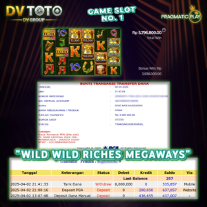 DVTOTO MENANG SLOT WILD WILD RICHES MEGAWAYS Rp. 6.000.000,- LUNAS